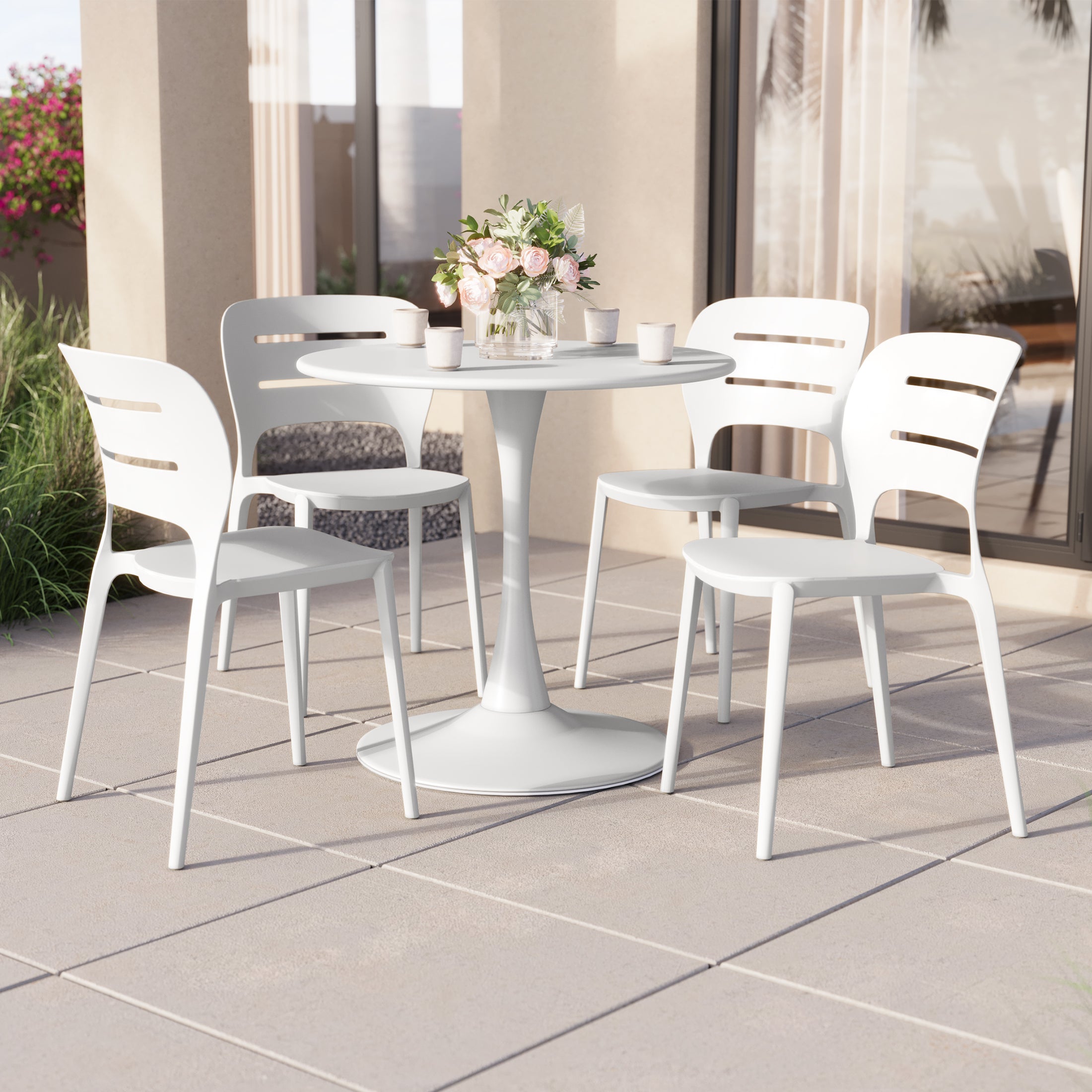 Playa Outdoor Modern Stackable Plastic Patio Dining Side Chairs (Set of 4)