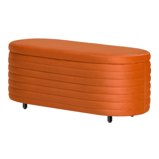 Phoebe 42" Wide Mid-Century Modern Upholstered Velvet Tufted Oval Storage Ottoman Bench