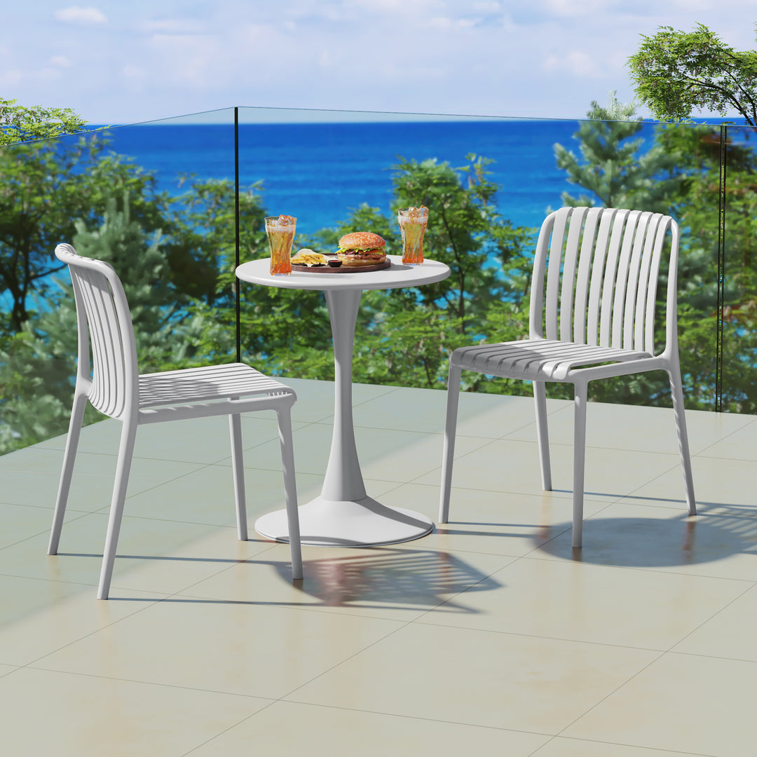 Playa 3-Piece Outdoor Metal Dining Table Set And Stackable Resin Patio Chairs
