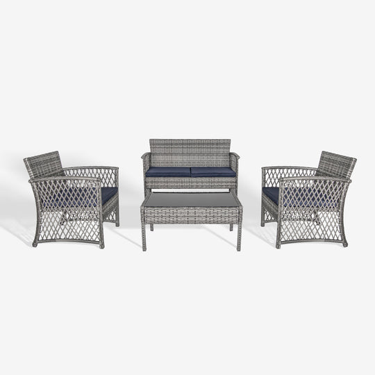 Melvi 4-Piece Outdoor Patio Wicker Conversation Set, Gray