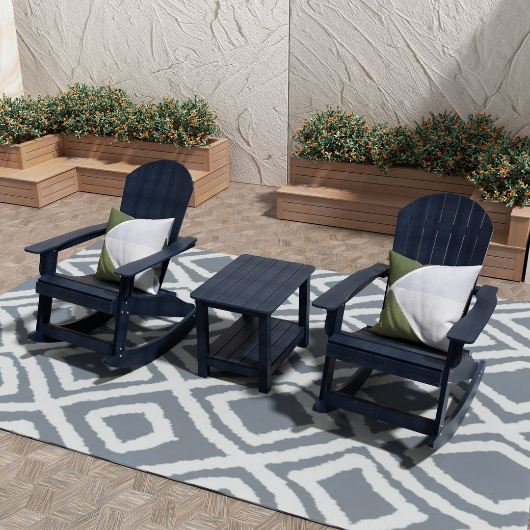 Tuscany HIPS 3-Piece Outdoor Rocking Adirondack Chair With Side Table Set