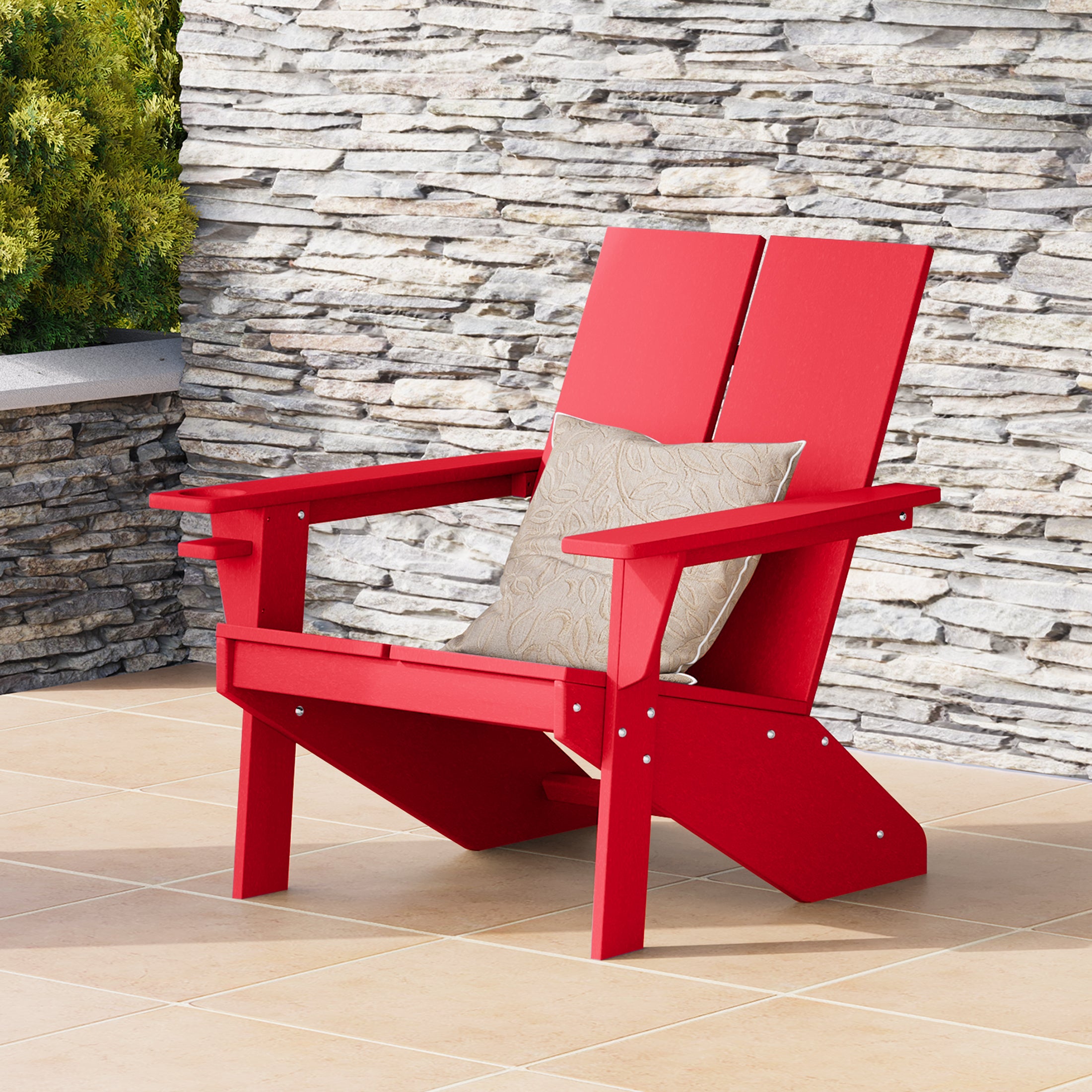 Riviera Outdoor HDPE Modern Adirondack Chair with Cup Holder