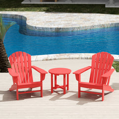 Dylan Adirondack chair set with side table in Red styled outdoors