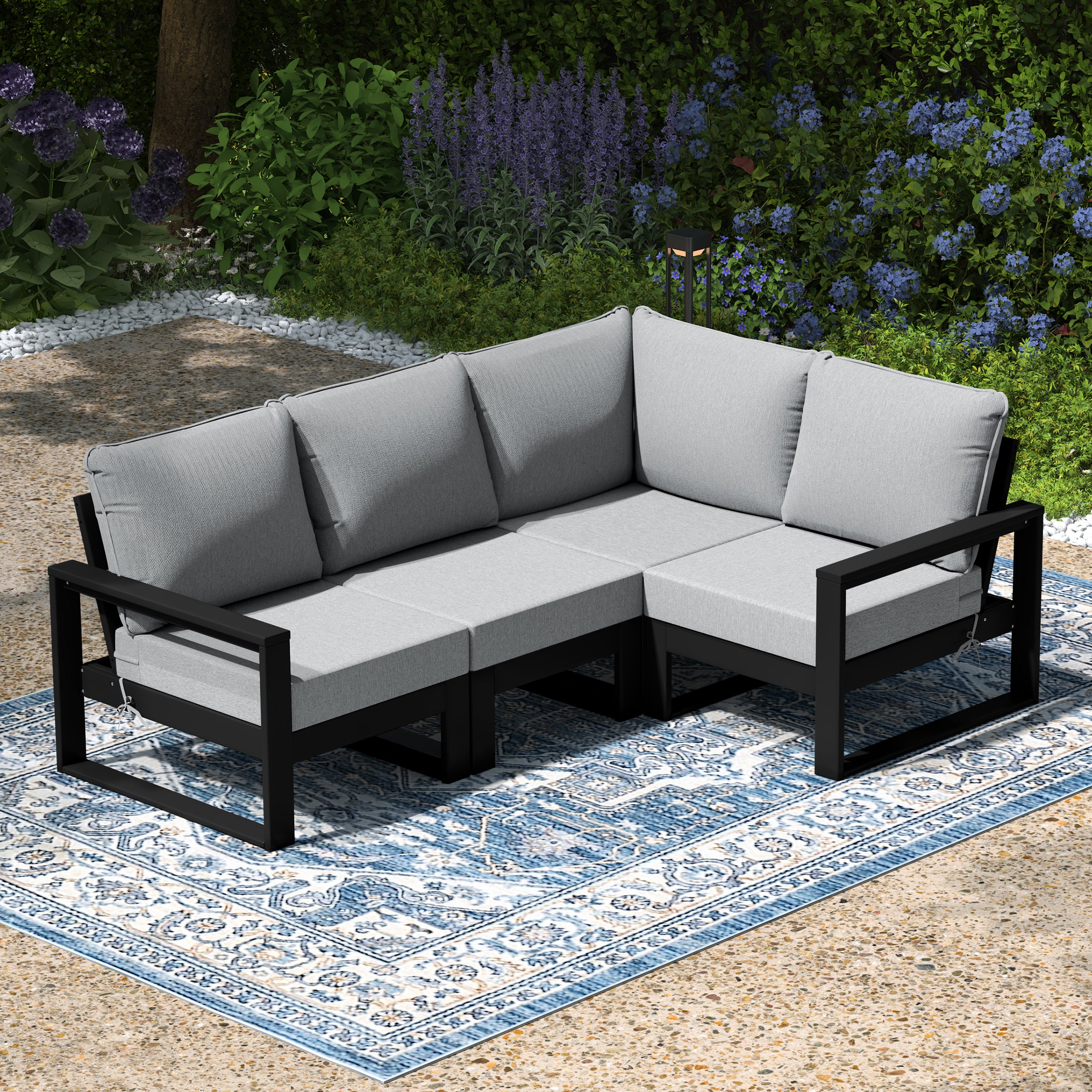 Montara Outdoor 4-Piece HDPE L-Shaped Modular Patio Sofa Furniture Set