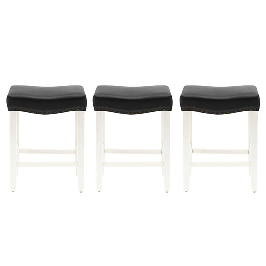 Lenox 24" Upholstered Saddle Seat Antique White Counter Stool (Set of 3)