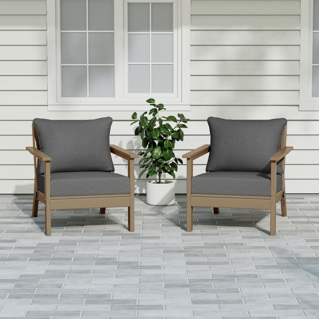 Avalon Outdoor Modern HDPE Patio Club Chairs with Deep Seat Cushions (Set of 2)