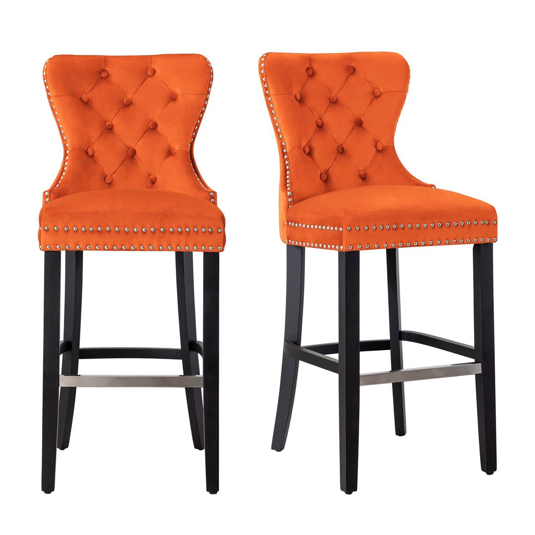 Wordford 29" Tufted Velvet Bar Stool (Set of 2), Black