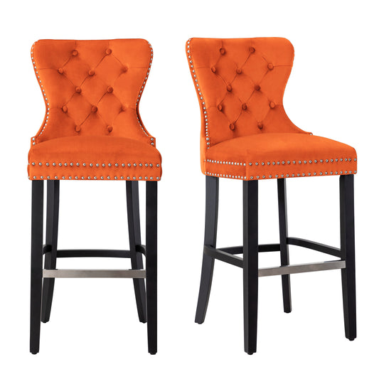 Wordford 29" Tufted Velvet Bar Stool (Set of 2), Black