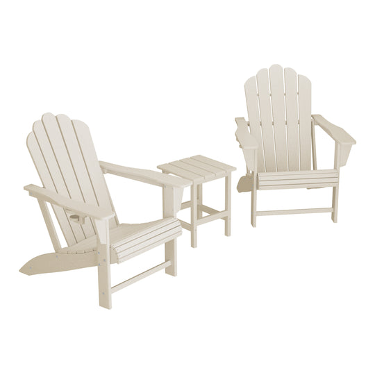Highland 3-Piece Outdoor Patio HDPE Adirondack Chair With Cup Holder and Table Set