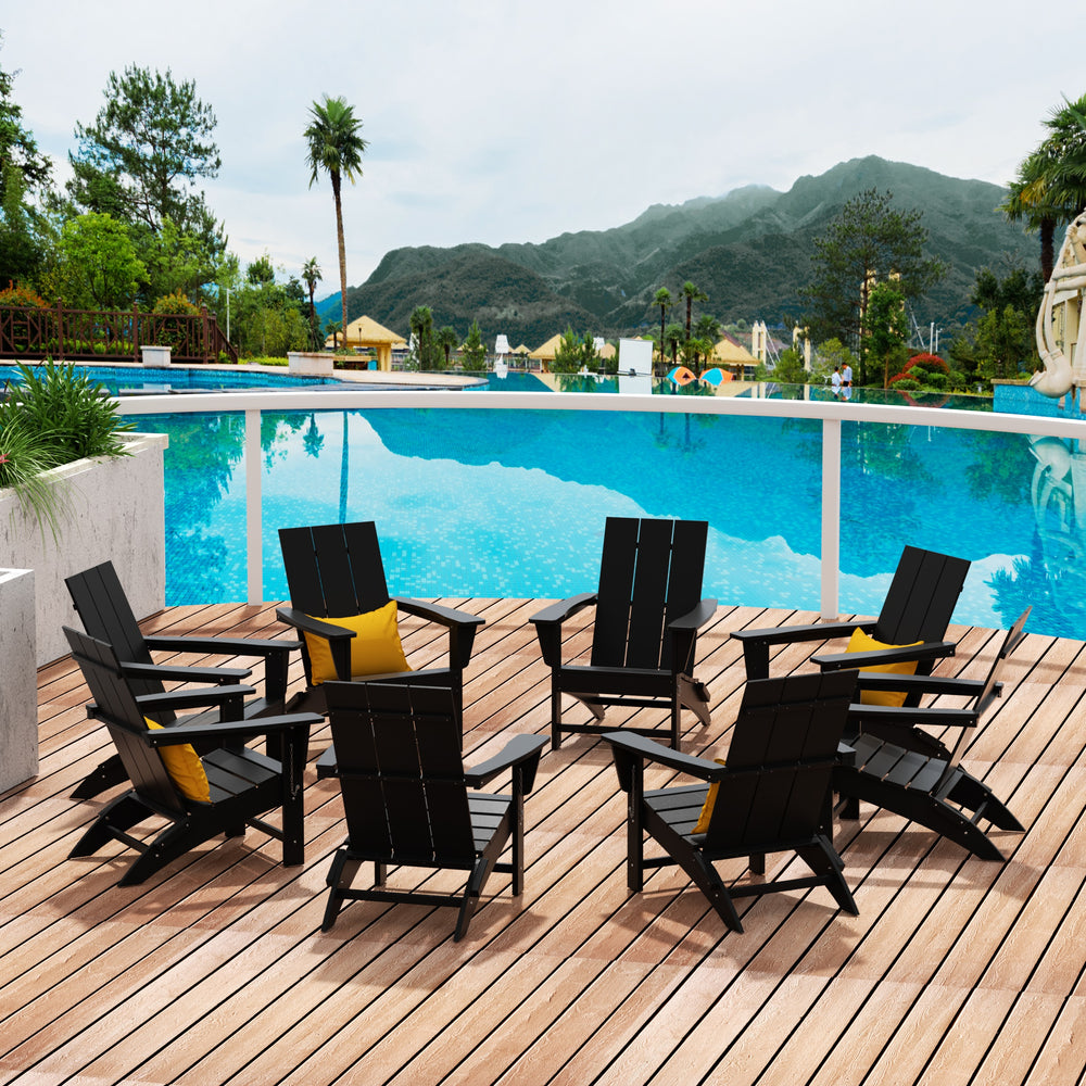Ashore 8-Piece Modern Poly Folding Adirondack Chair Set