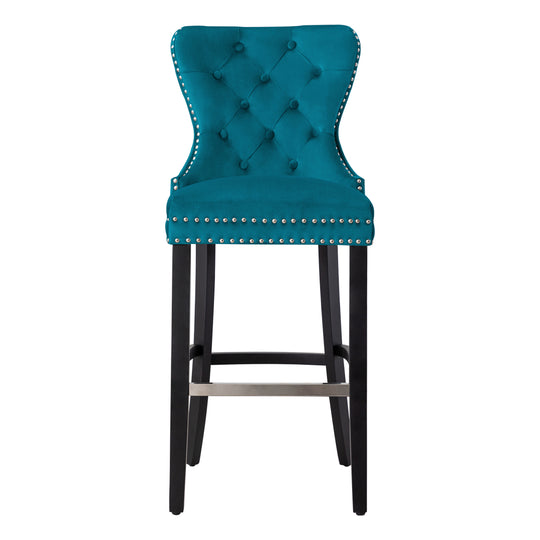 Wordford 29" Tufted Velvet Bar Stool, Black