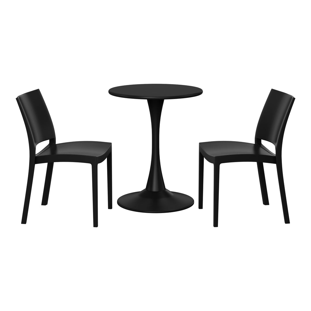 Playa 3-Piece Outdoor Round Metal Patio Dining Table Set With Stackable Patio Dining Side Chairs
