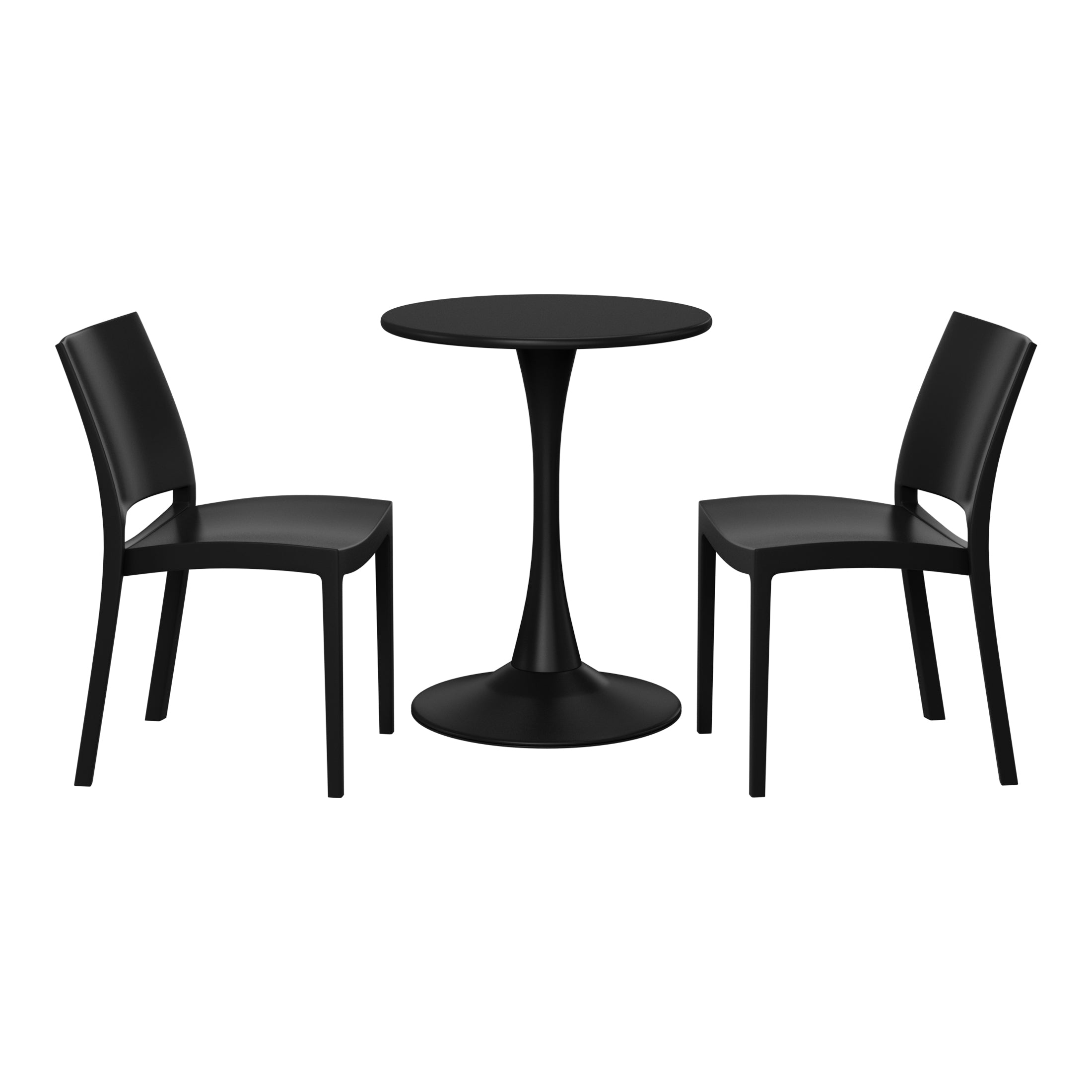 Playa 3-Piece Outdoor Round Metal Patio Dining Table Set With Stackable Patio Dining Side Chairs