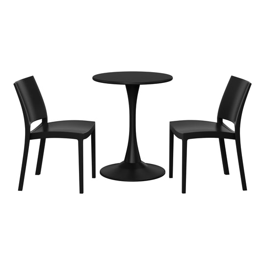 Playa 3-Piece Outdoor Round Metal Patio Dining Table Set With Stackable Patio Dining Side Chairs