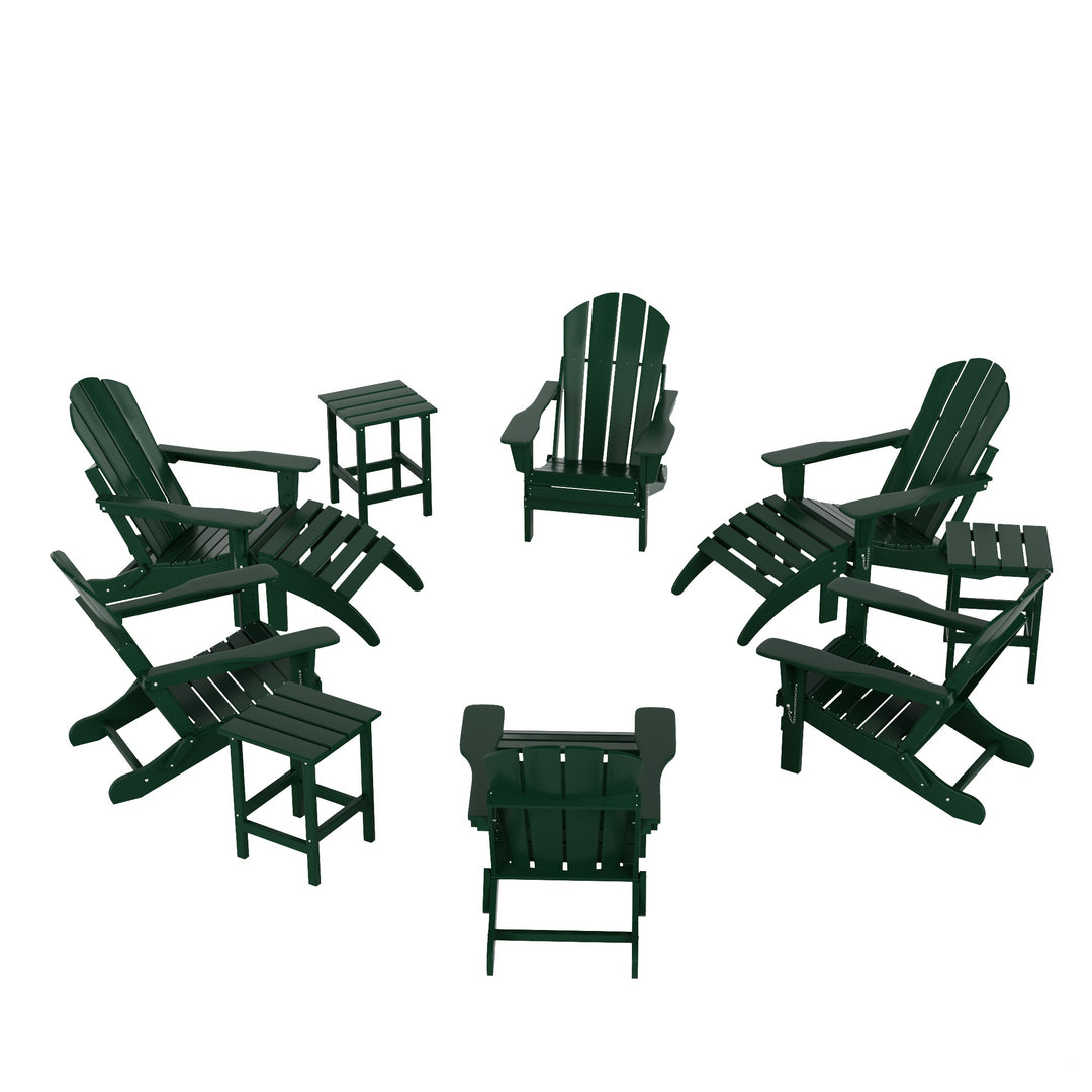 Malibu 12-Piece Outdoor Folding Adirondack Chair with Ottoman and Side Table Set