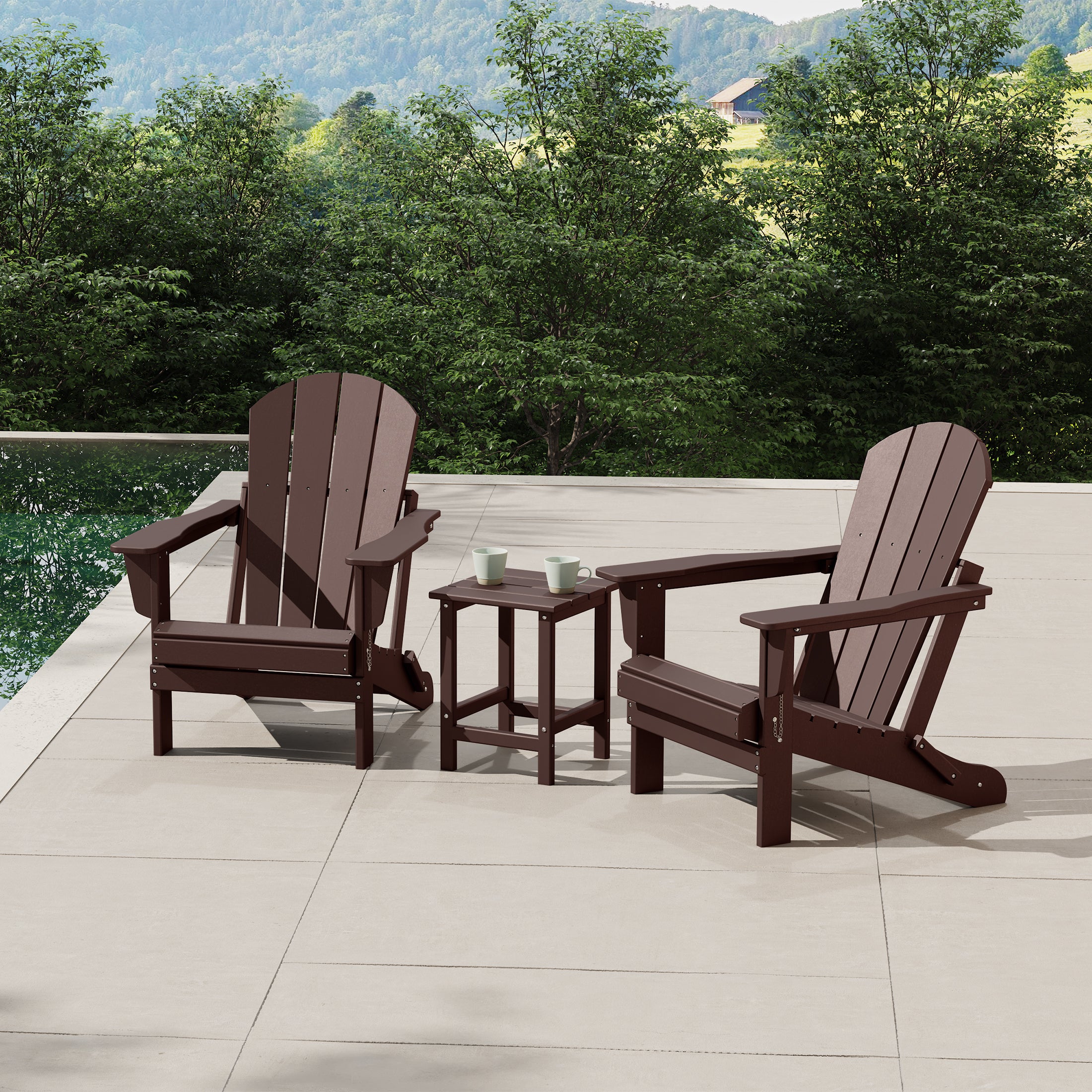 Malibu 3-Piece set Outdoor / Patio Poly Adirondack chair set with a side table ( 2 seater )