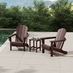 Malibu Adirondack chair set with side table in Dark Brown styled outdoors