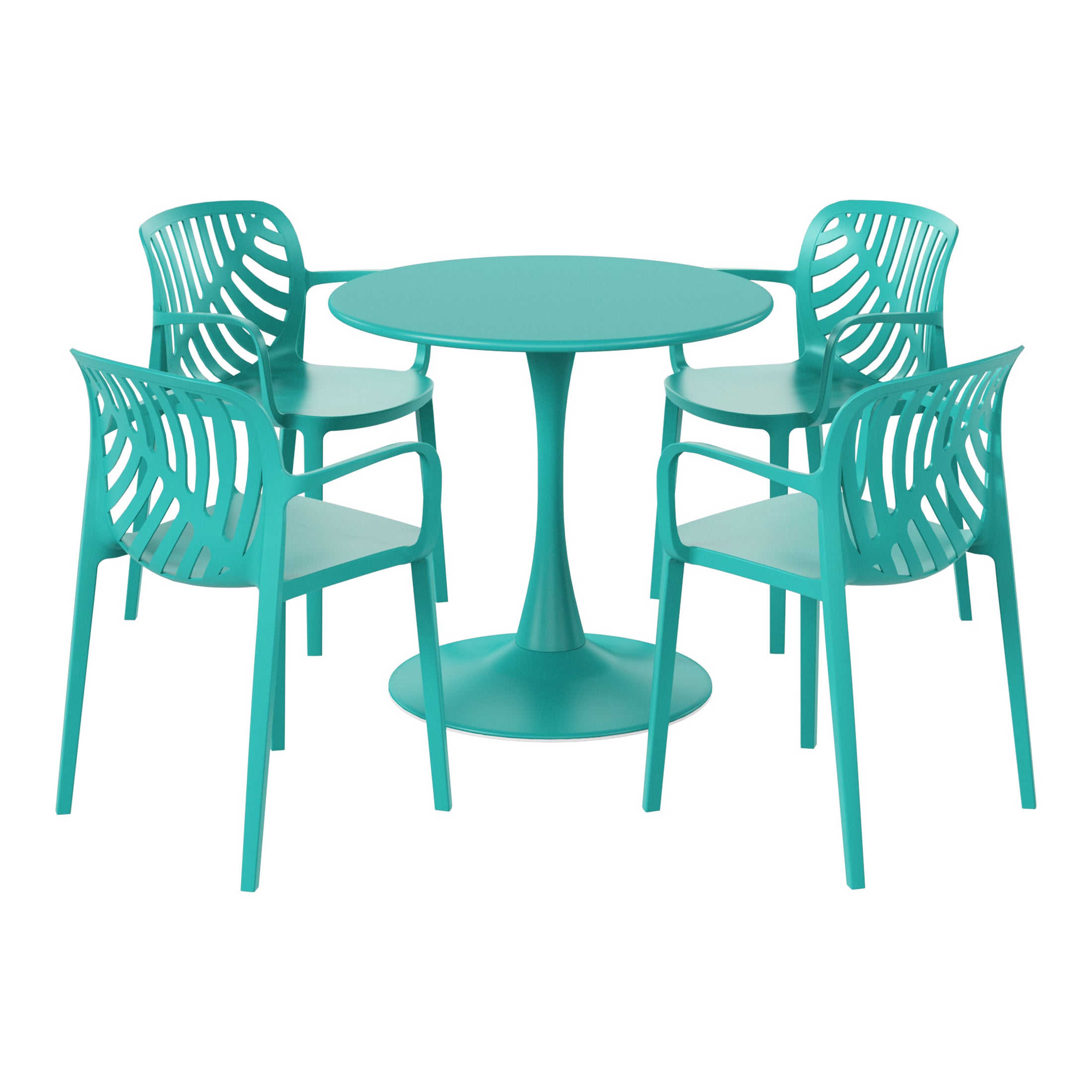 Playa 5-Piece Outdoor Indoor Metal Patio Dining Table Set With Stackable Patio Arm Chairs