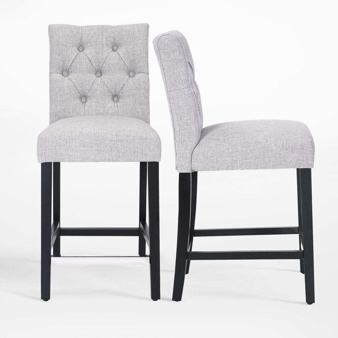 Hayes 24" Linen Fabric Tufted Bar Stool (Set of 2),Black