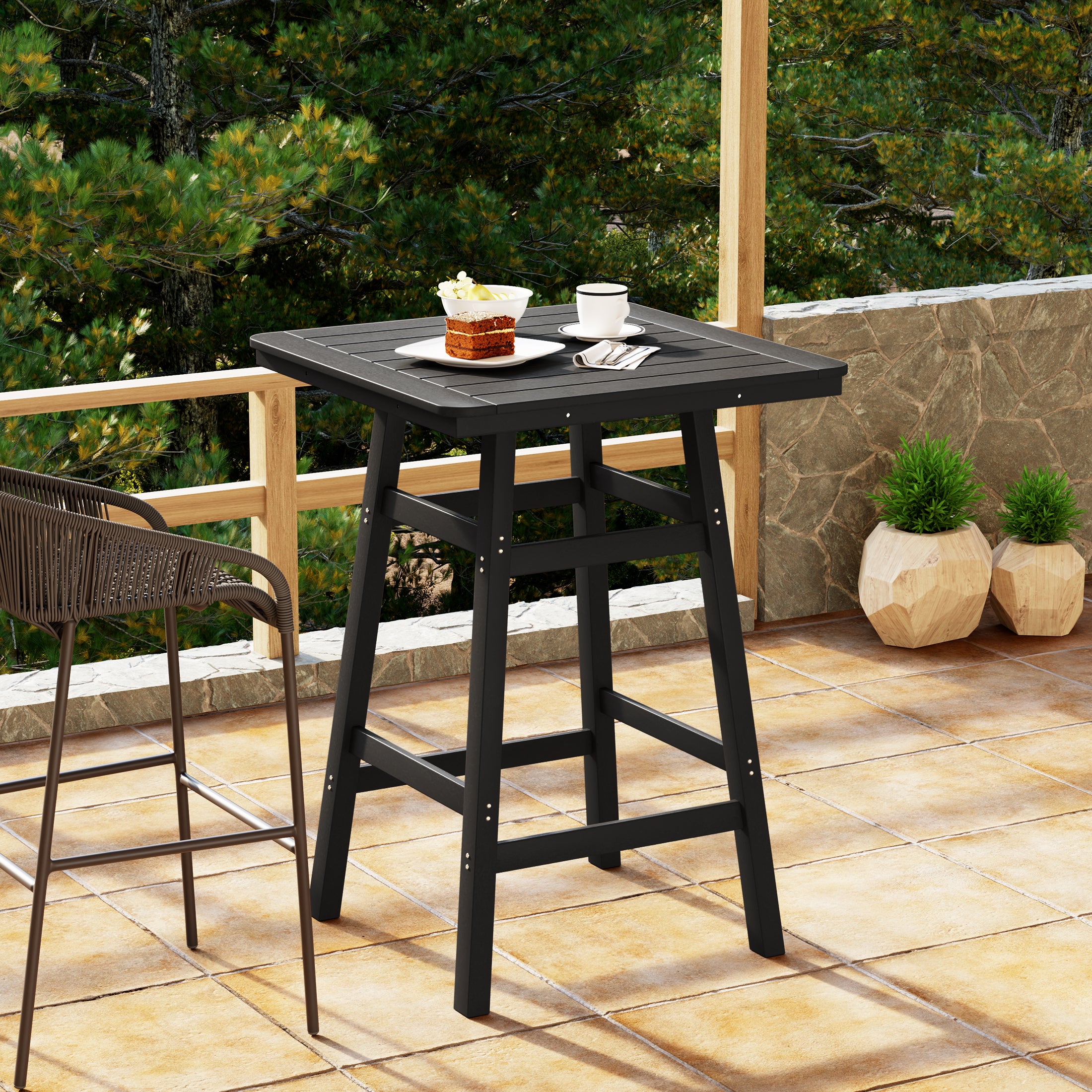 Malibu 30" Square Outdoor Patio Bistro Bar Table With Umbrella Hole