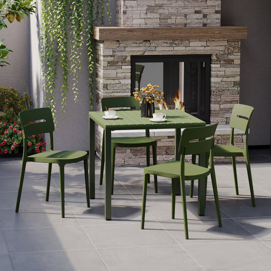 Playa 5-Piece Outdoor Metal Frame Dining Table Patio Set with Stackable Patio Dining Chairs