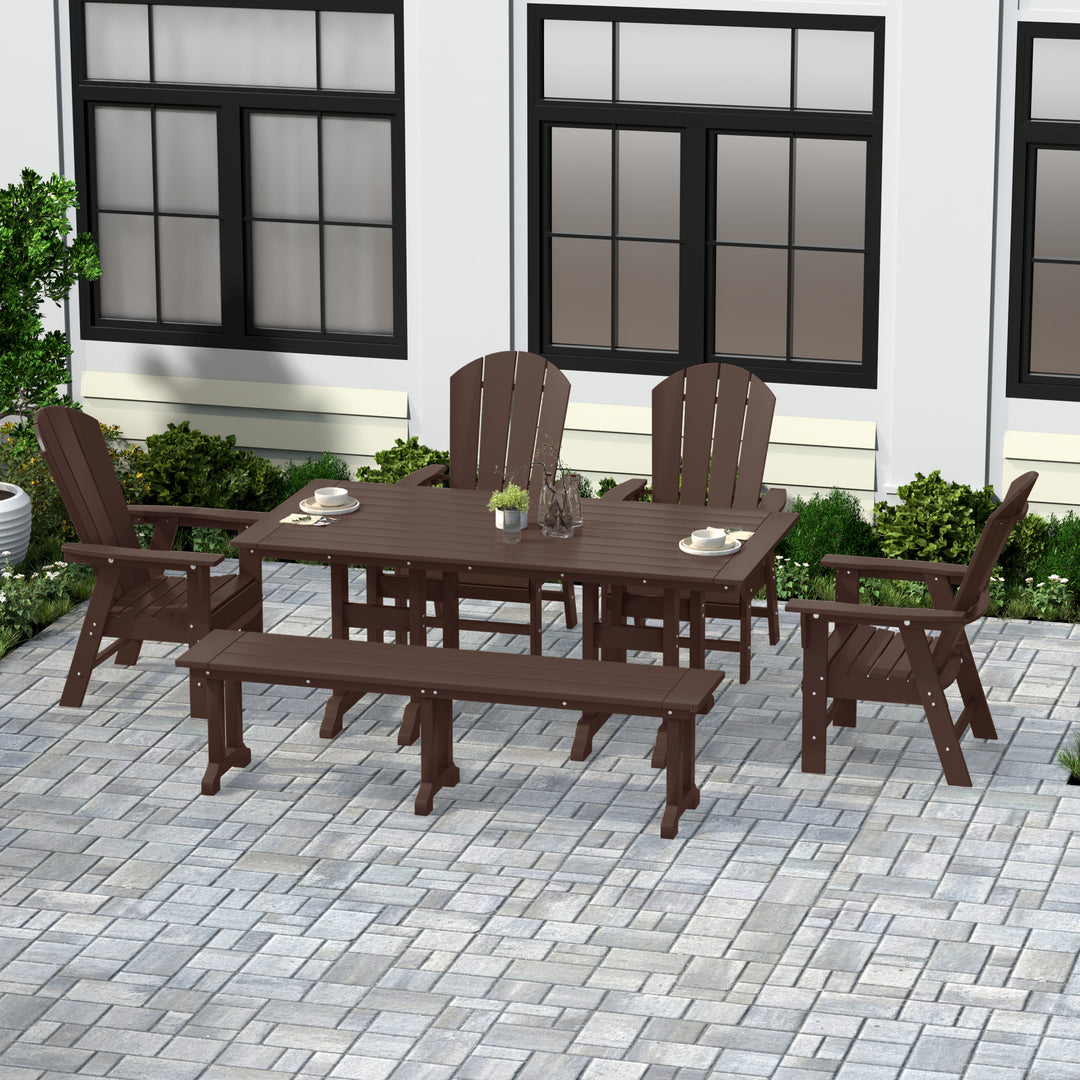 Malibu 6 Piece Outdoor Patio Dining Table and Armchair Dining Bench Set