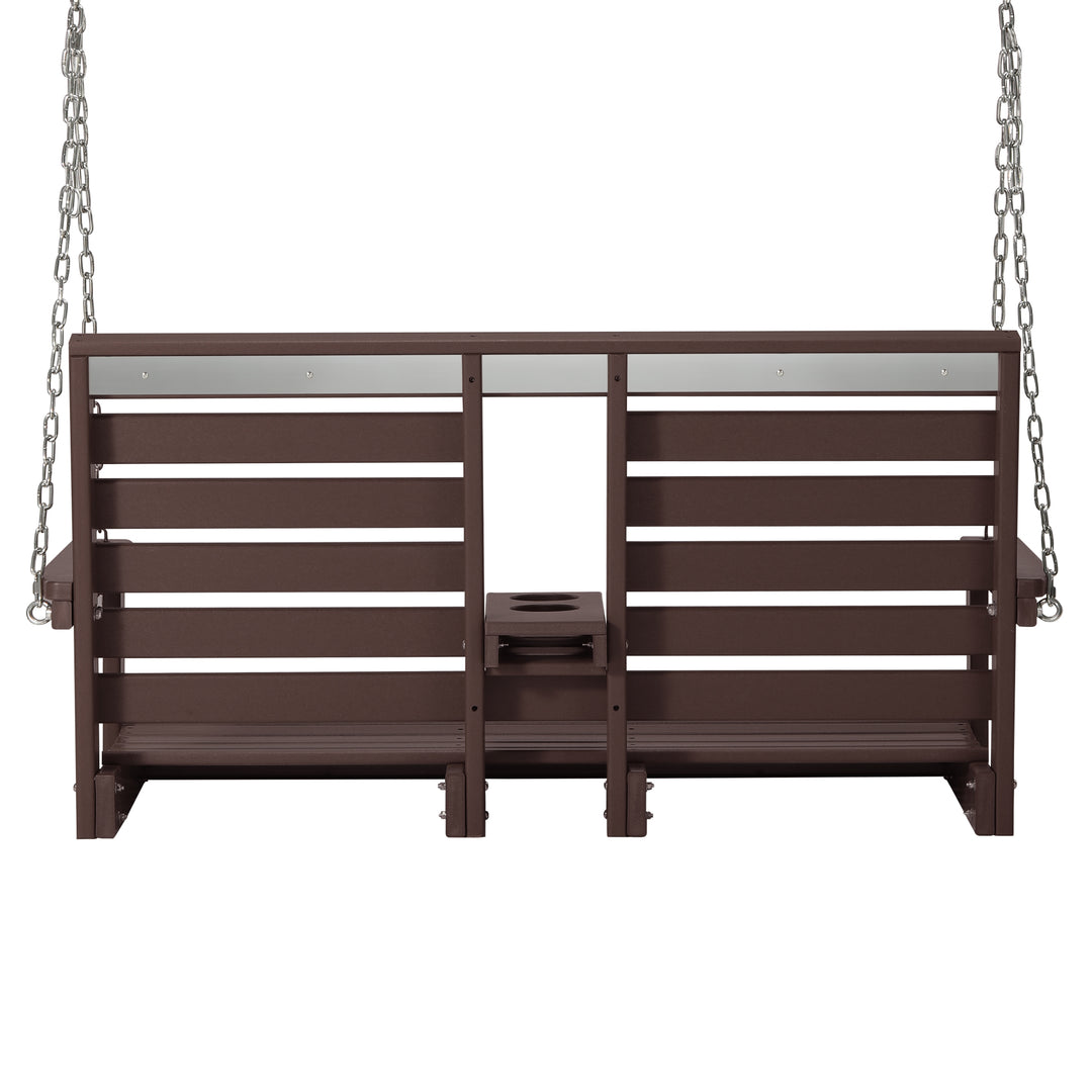 St Charles Outdoor HDPE 54" Front Hanging Porch Swing Bench With Cupholders