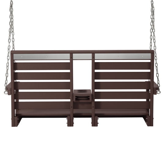 St Charles Outdoor HDPE 54" Front Hanging Porch Swing Bench With Cupholders