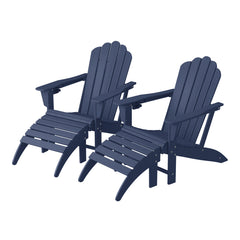 Highland 4-Piece Outdoor Patio HDPE Adirondack Chairs With Ottomans and Cup Holder Set