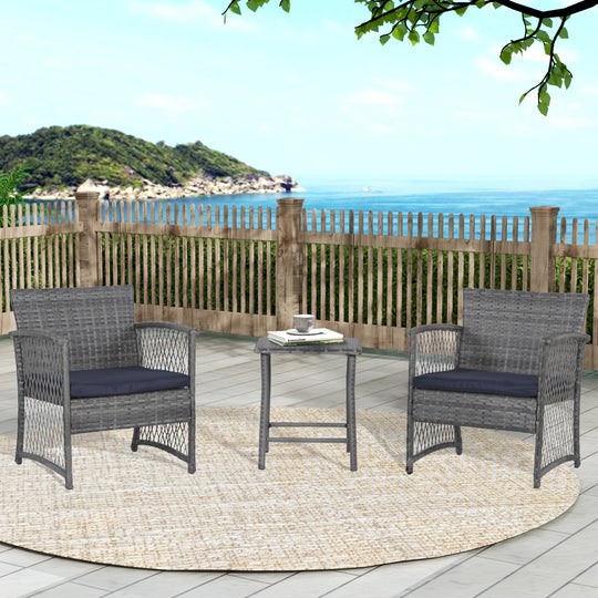 Melvi 3-Piece Outdoor Patio Wicker Conversation Set, Gray