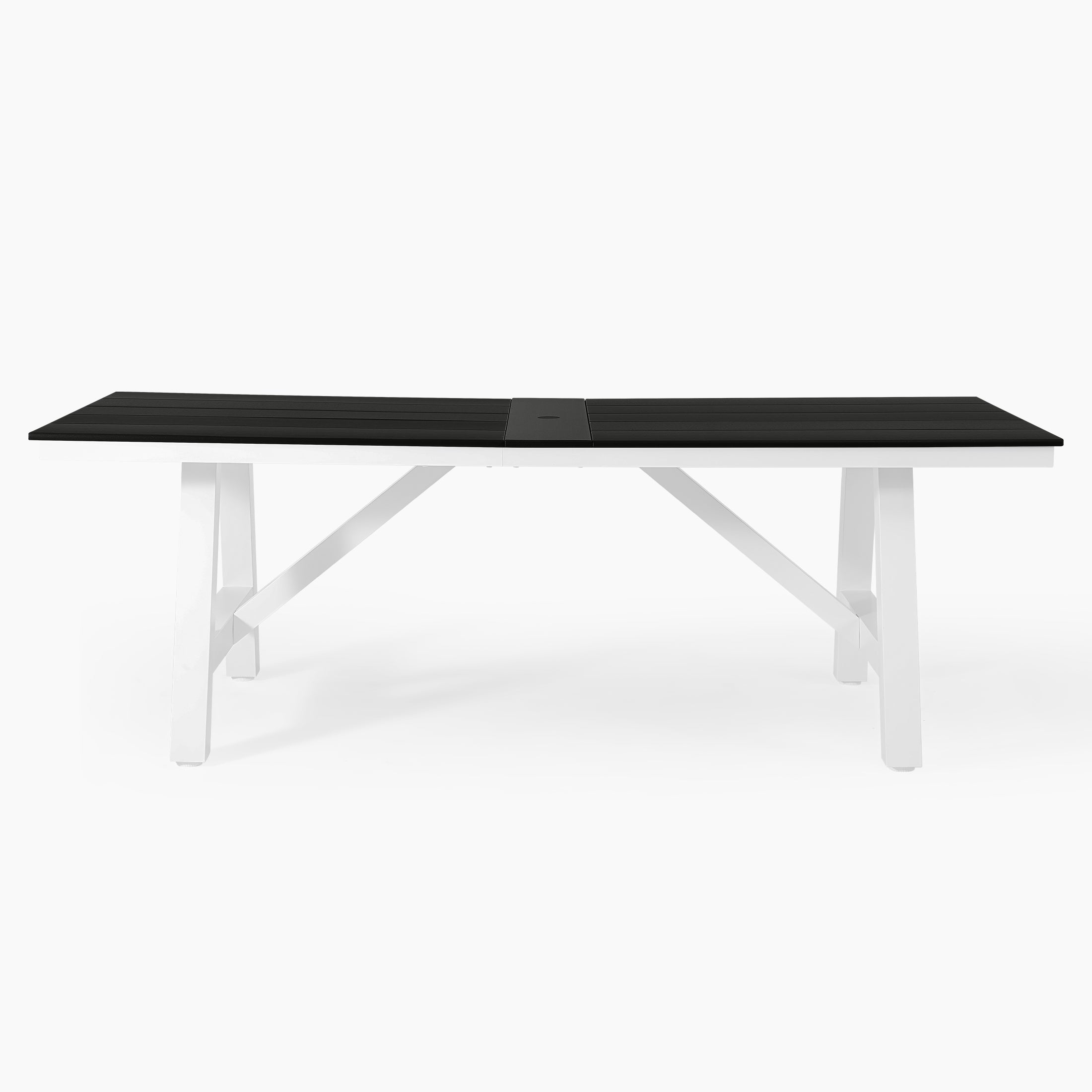Cape May 90" HDPE Rectangle Outdoor Patio Dining Table With Umbrella Hole and Metal Frame