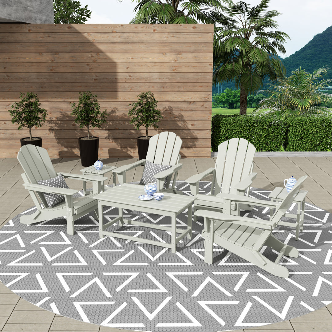 Malibu Westintrends 7-Piece set Outdoor / Patio Adirondack chairs with a Coffee and tWestintrends side tables ( 4 seater )