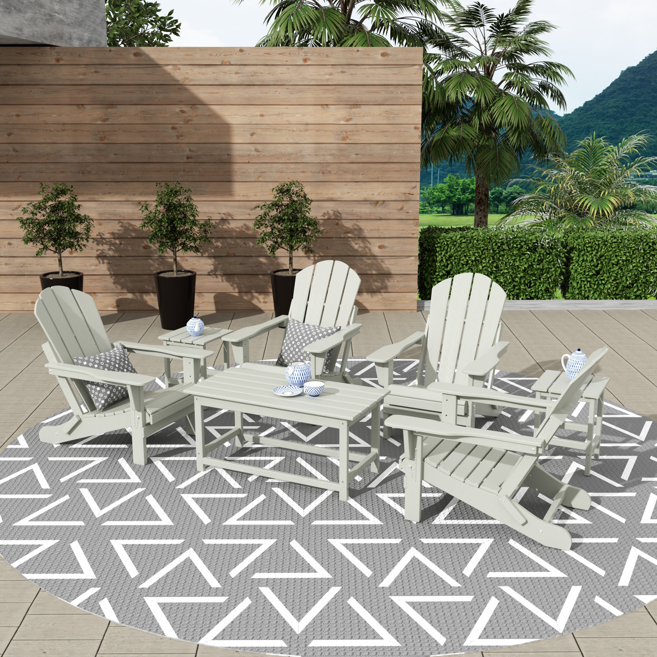 Malibu 7-Piece set Outdoor / Patio Adirondack chairs with a Coffee and t side tables ( 4 seater )
