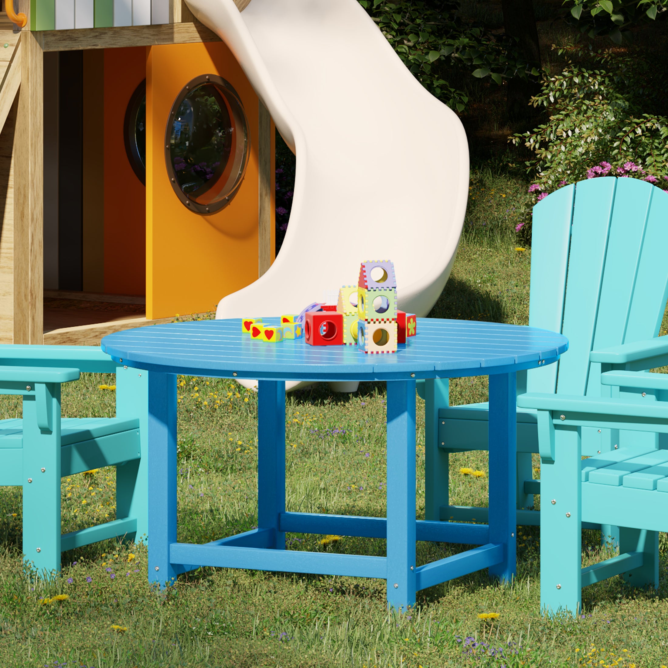 Malibu Kids Outdoor Patio Furniture HDPE 38" Wide Round Dining Table