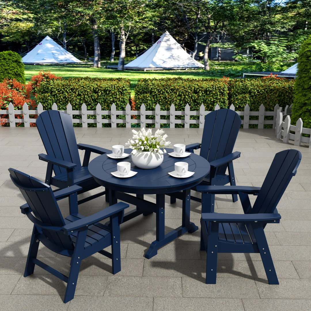 Malibu 5 Piece Outdoor Patio Round Dining Table and Curved Back Armchair Set