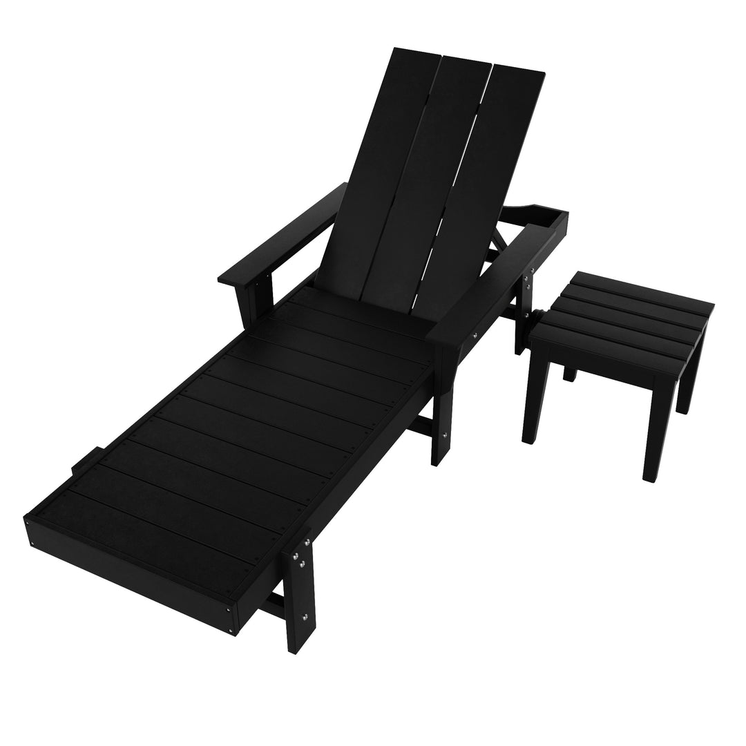 Ashore Modern Reclining Chaise Lounge with Side Table 2-Piece Set