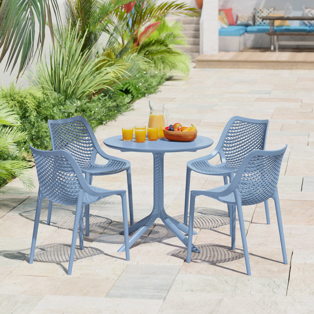 Playa 5-Piece Modern Round Patio Dining Table Set with Stackable Patio Dining Chairs