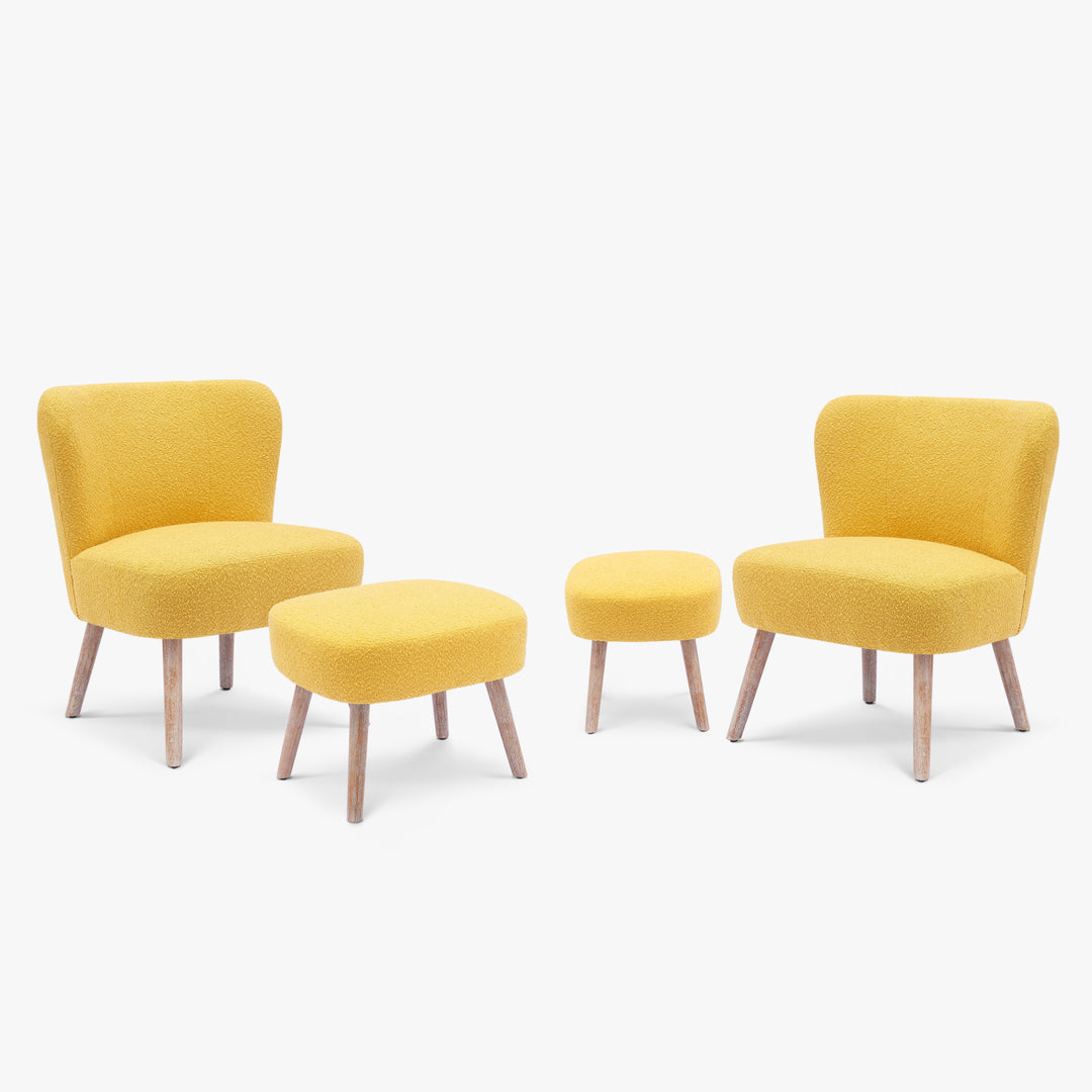 Genevieve 4-Piece Set Mid-Century Boucle Accent Chairs with Ottoman Foot Stools