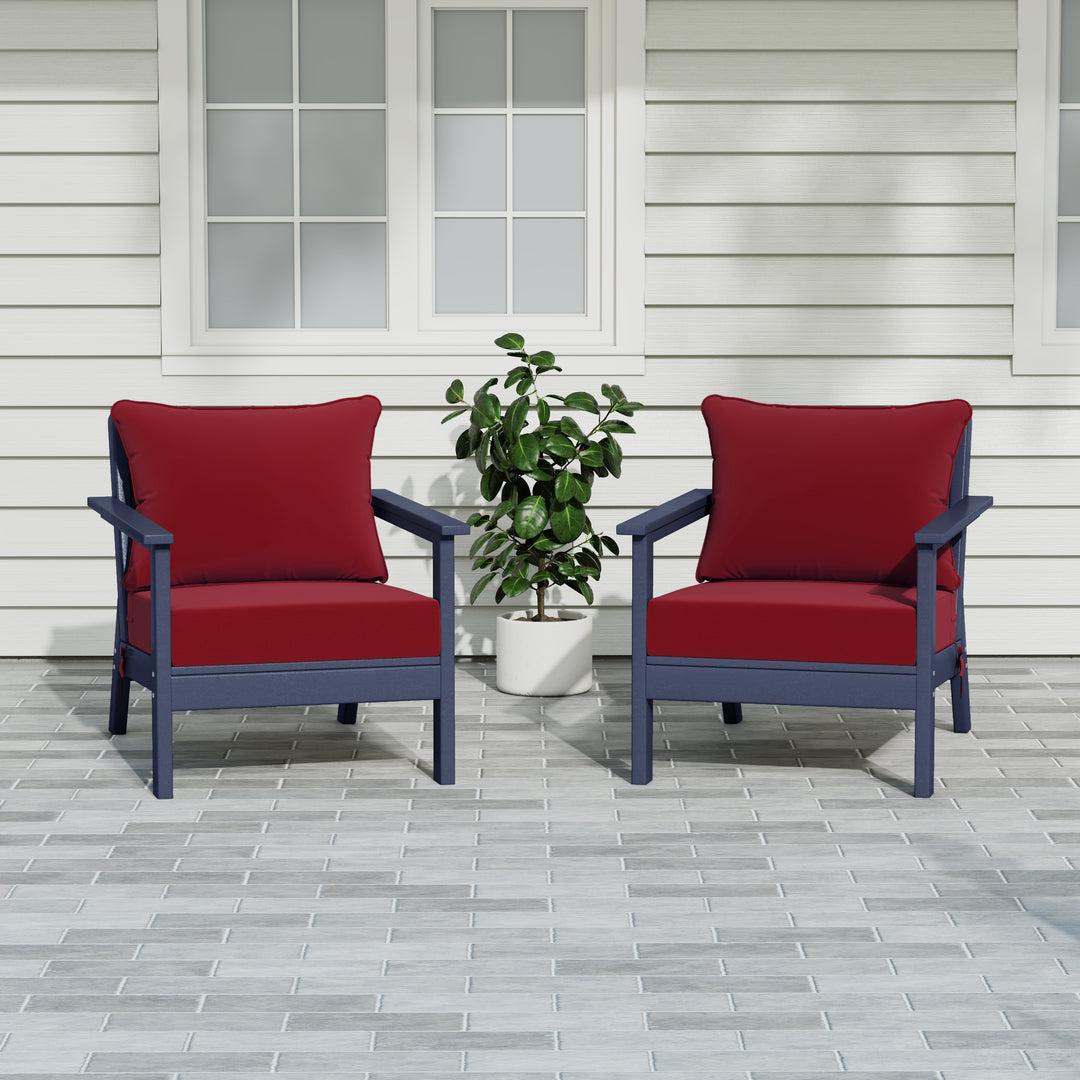 Avalon Outdoor Modern HDPE Patio Club Chairs with Deep Seat Cushions (Set of 2)