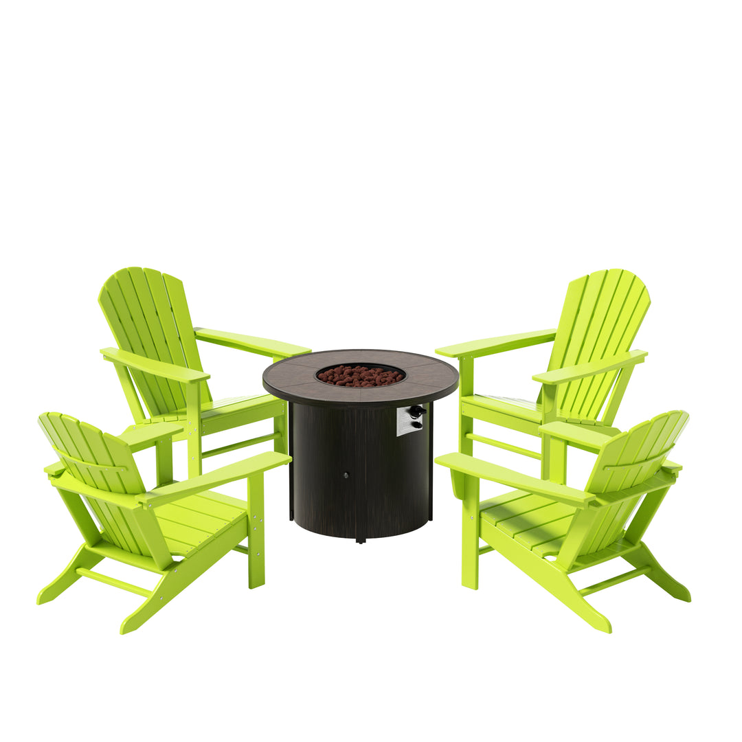 Dylan Outdoor Patio Adirondack Chair with Round Fire Pit Table Sets