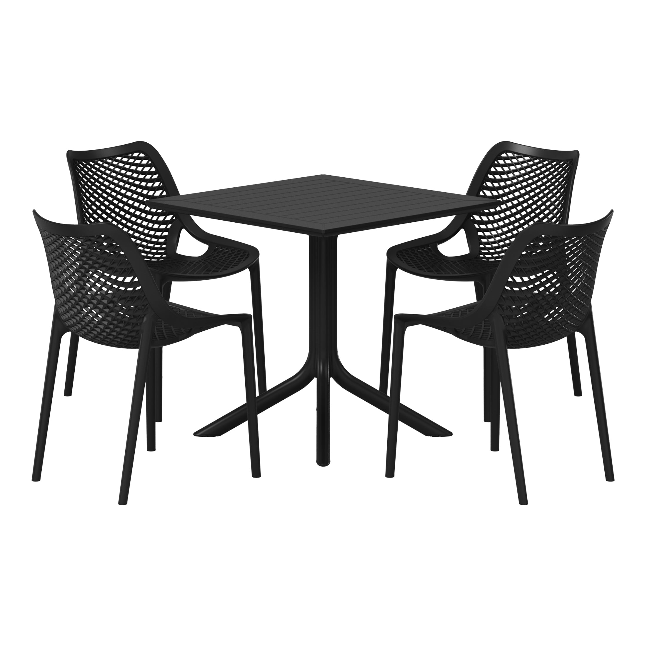 Playa 5-Piece Resin Square Patio Dining Table Set with Stackable Patio Dining Chairs