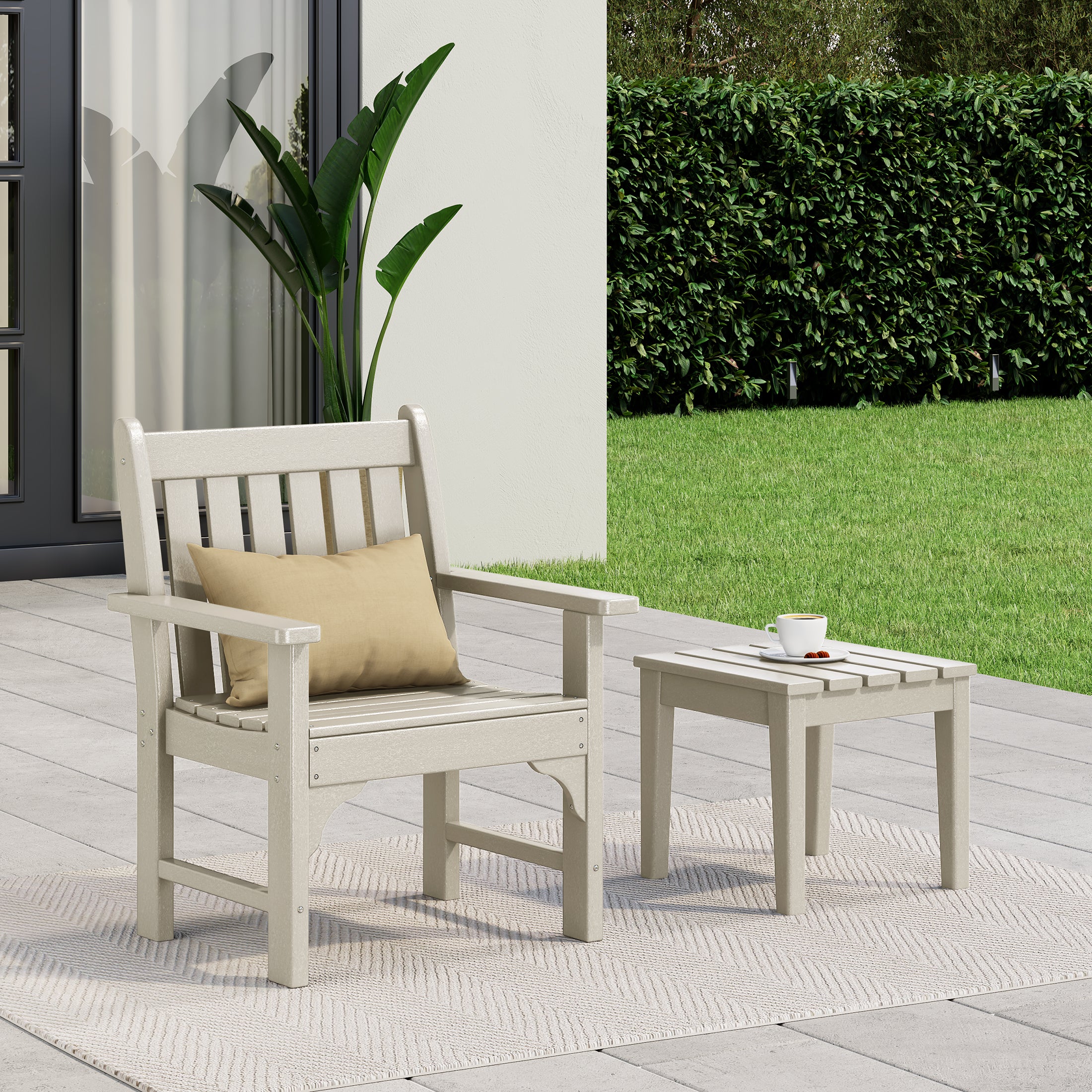 Malibu Outdoor Patio 2-Piece HDPE Adirondack Garden Chair with Square Adirondack Side Table Set