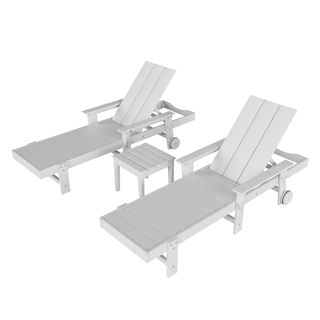 Ashore Modern Poly Reclining Chaise Lounge Set with Side Table