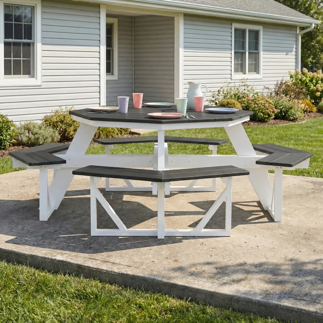Greenville Outdoor 48" HDPE 8-Person Patio Octagon Picnic Table