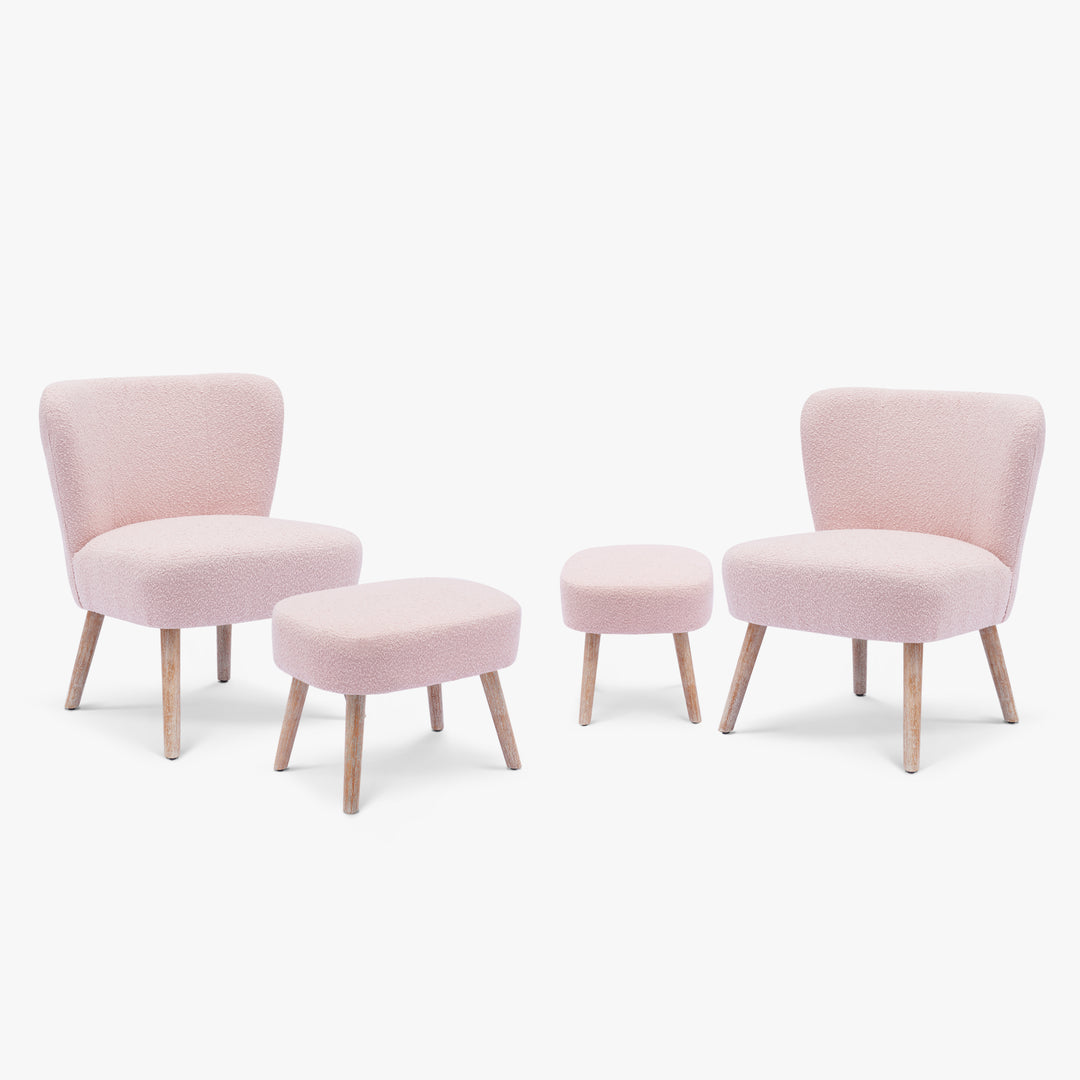 Genevieve 4-Piece Set Mid-Century Boucle Accent Chairs with Ottoman Foot Stools
