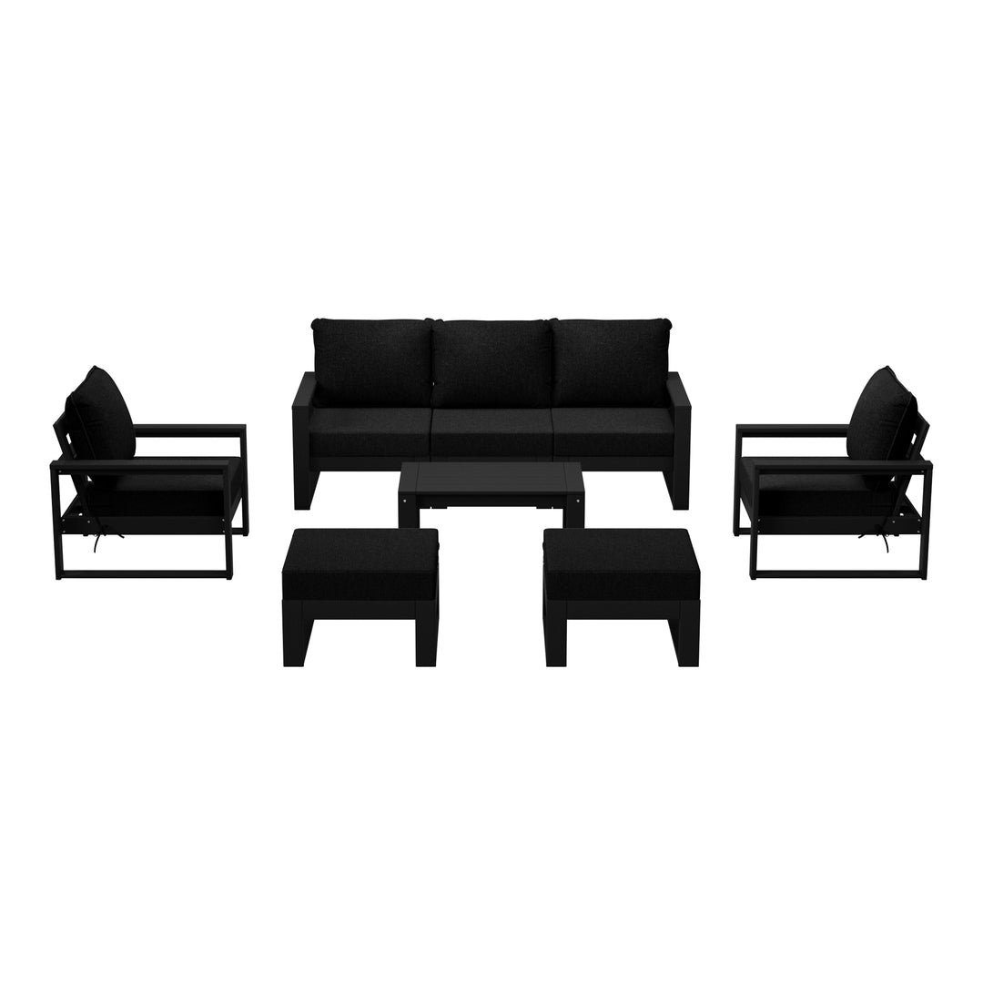 Montara 8-Piece Modern HDPE Outdoor Patio Furniture Conversation Set with Coffee Table and Ottomans