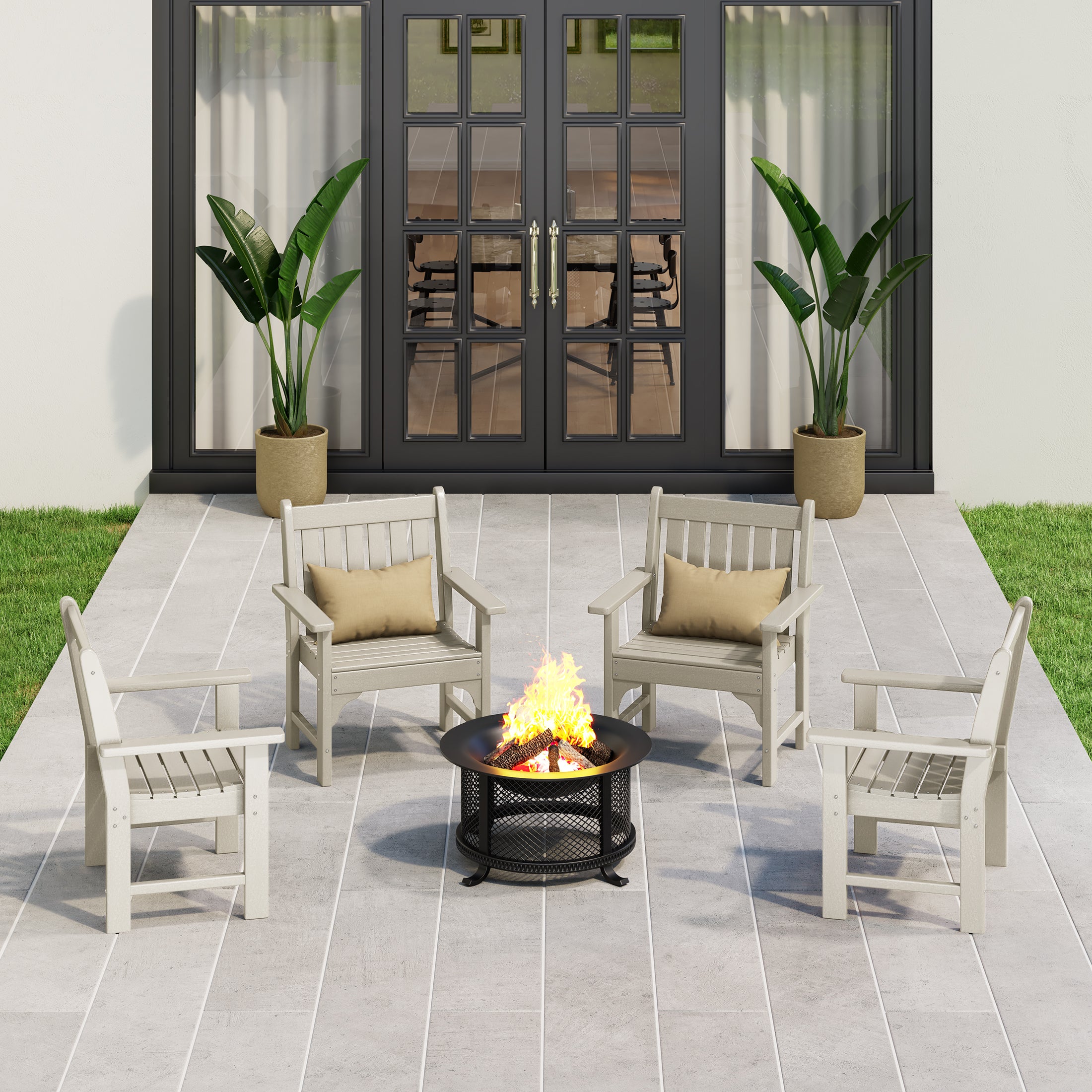 Malibu Outdoor Patio HDPE Adirondack Dining Arm Chairs (Set of 4)