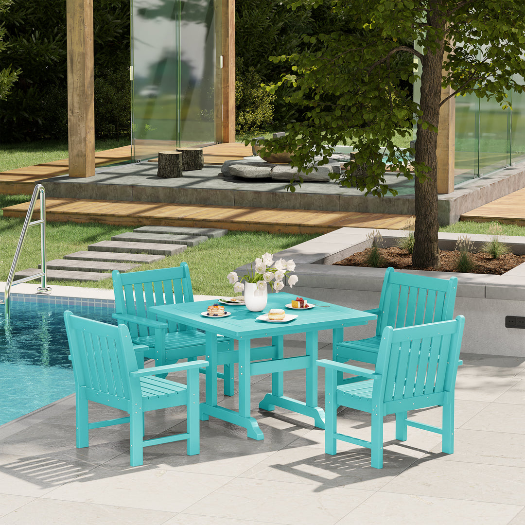 Malibu 5-Piece HDPE Outdoor Patio Chair and Square Table Dining Set