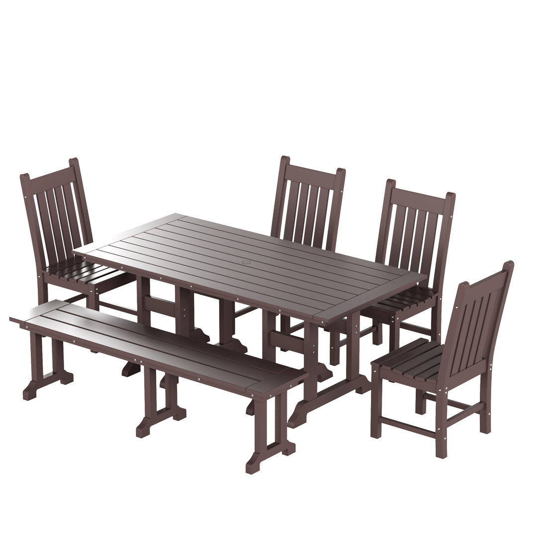 Malibu 6-Piece Outdoor Patio Dining Set Outdoor Table and Bench Chair Set
