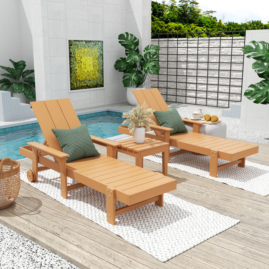 Ashore Modern Poly Reclining Chaise Lounge Set with Side Table